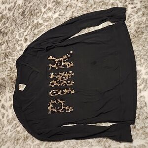 Victoria's Secret Pink Black Sequin Long Sleeve V Neck Tee